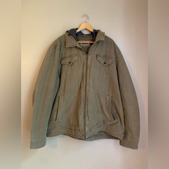 Levis Red Tab Mens Jacket trucker lined green canvas denim - Picture 1 of 16